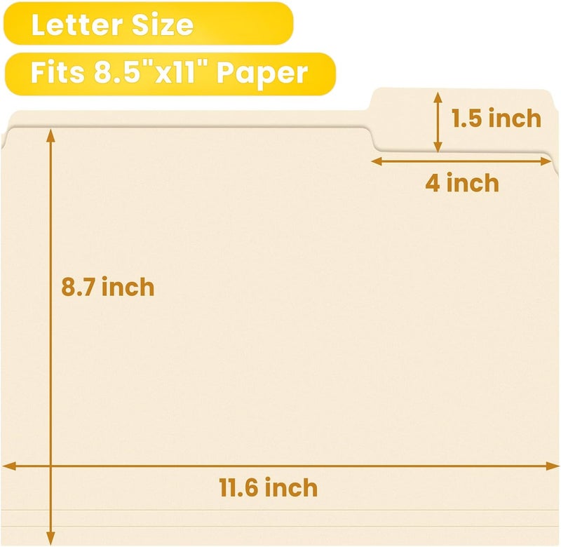 SUNEE File Folders, 120 Pack Manilla Folders 8.5 x 11, 1/3 Cut Tab for Easy Labeling and Organization, Durable Standard Paper for Home, Office, School Filing - Image 2